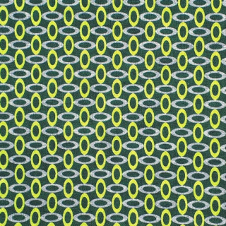 Tissu coton 70s vert foncé motifs ovales – style rétro graphique