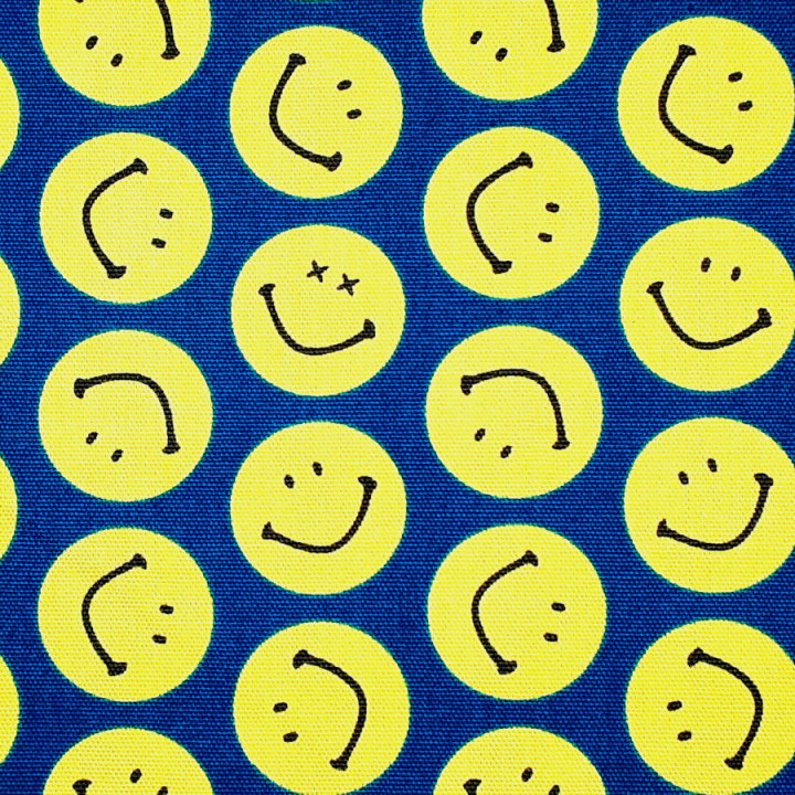 Tissu coton smileys fond bleu foncé – Import Japon | Style rétro