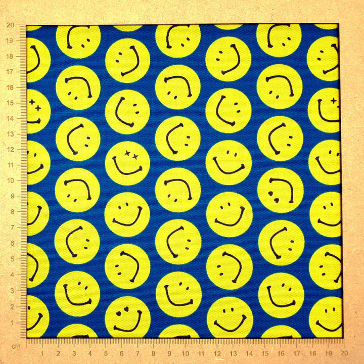 Tissu coton smileys fond bleu foncé – Import Japon | Style rétro