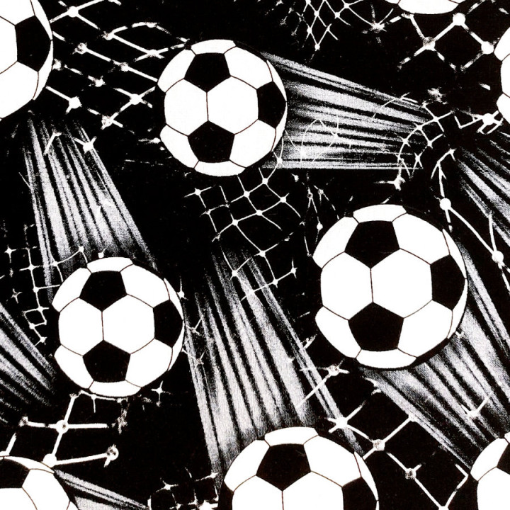 Tissu coton football noir et blanc – ballons et filets