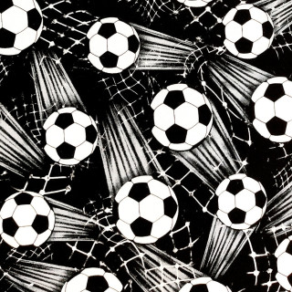 Tissu coton football noir et blanc – ballons et filets