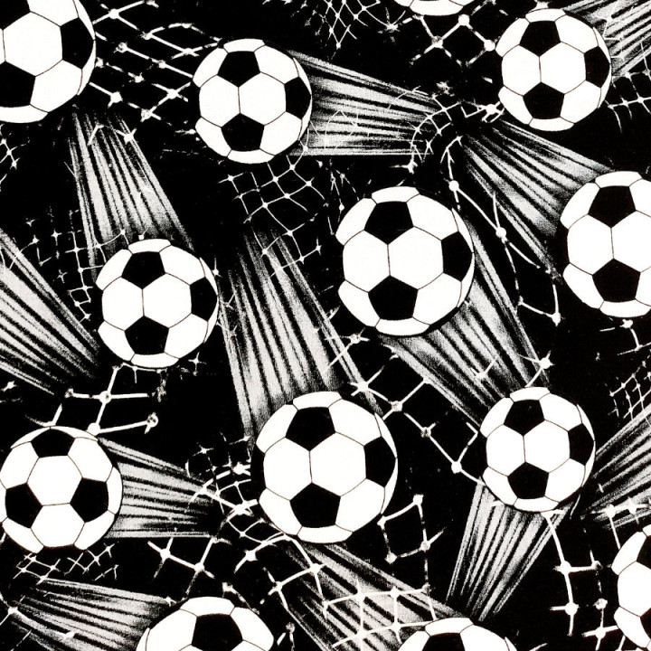 Tissu coton football noir et blanc – ballons et filets