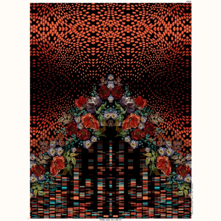 Panneau fleurs, pois et coeurs jersey de coton noir et rouge 2m x 150cm