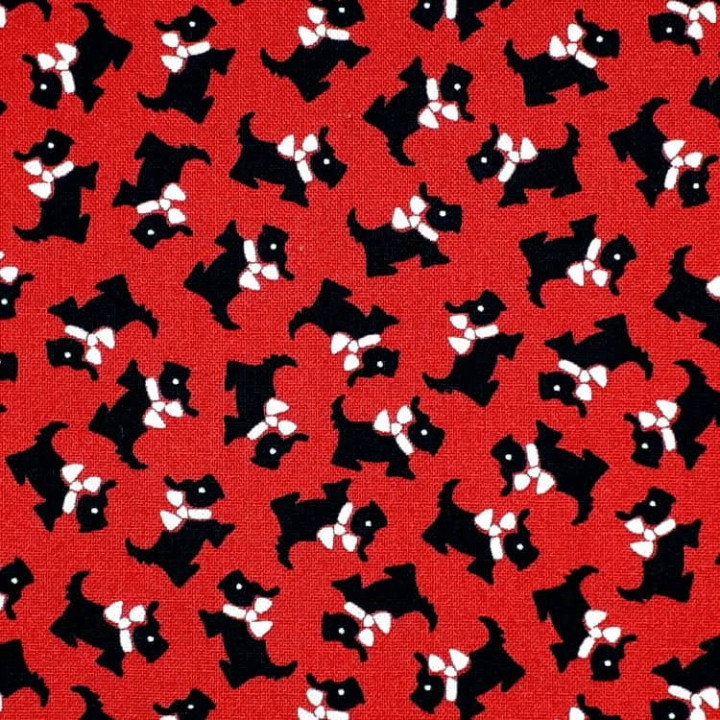 Tissu à motifs de chiens Scottish Terrier sur fond rouge