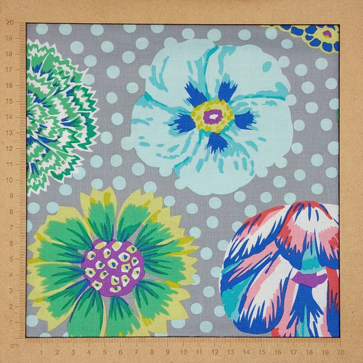 Tissu Kaffe Fassett collective gris pois et grandes fleurs Big Blooms