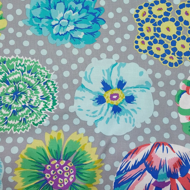 Tissu Kaffe Fassett collective gris pois et grandes fleurs Big Blooms