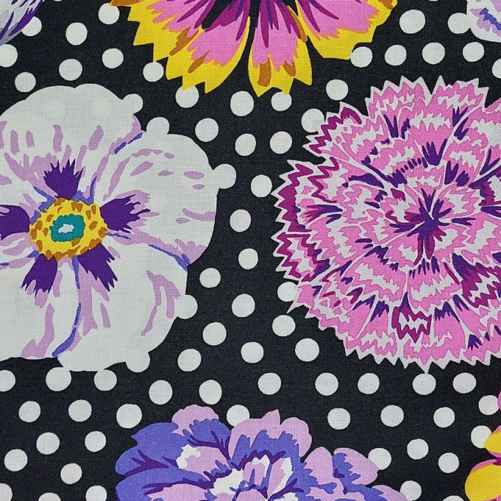 Tissu Kaffe Fassett collective noir pois et grandes fleurs Big Blooms