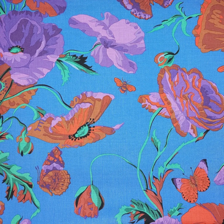 Tissu Kaffe Fassett Collective au mètre – Coquelicots sur fond bleu