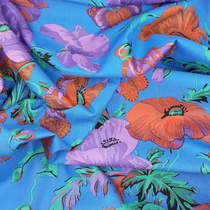Tissu Kaffe Fassett collective bleu coquelicots