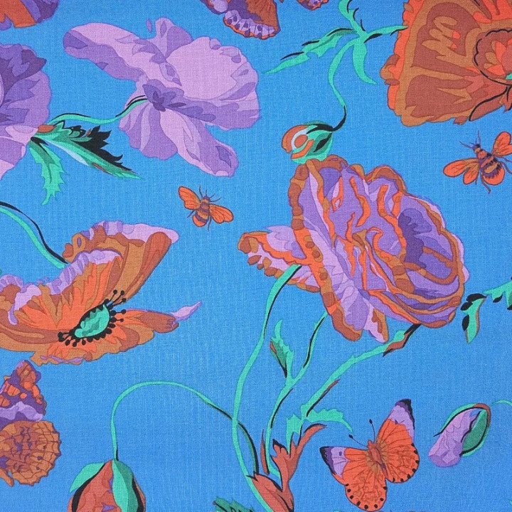 Tissu Kaffe Fassett collective bleu coquelicots