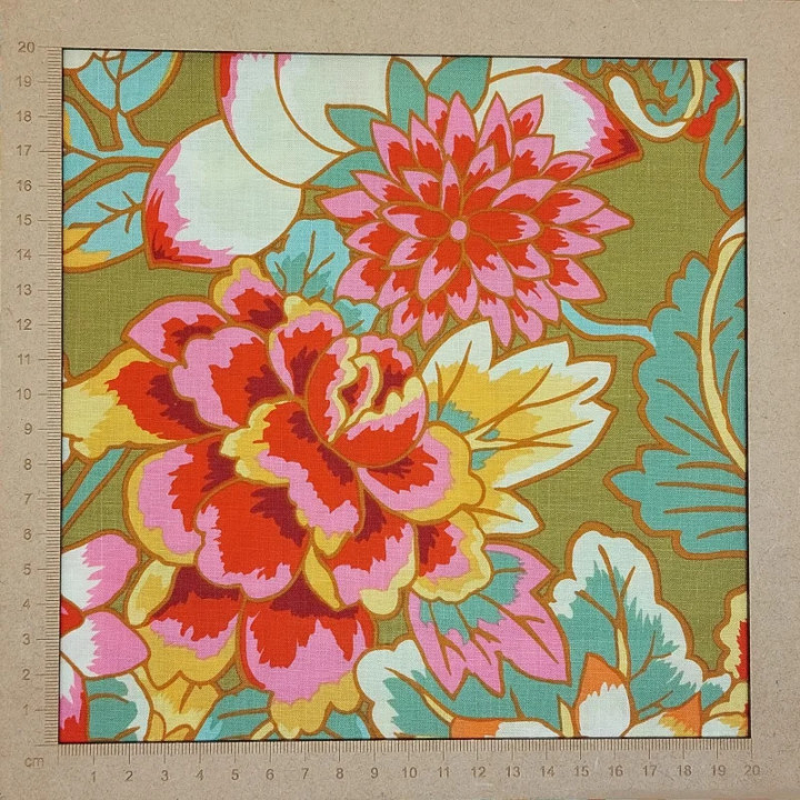 Tissu Kaffe Fassett kaki clair grandes fleurs
