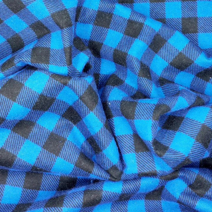 Flanelle bleue et noire à carreaux - flanelle de coton