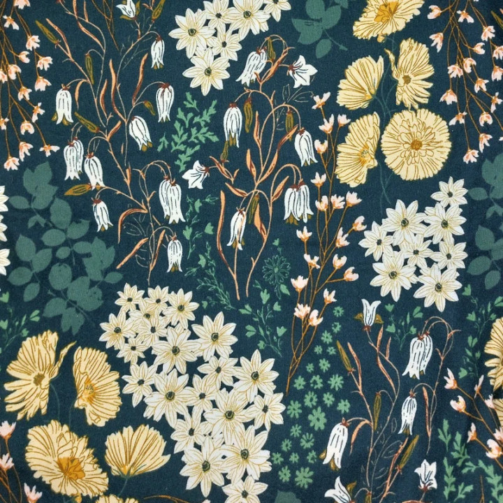Tissu flanelle coton vert foncé à fleurs – Art Gallery