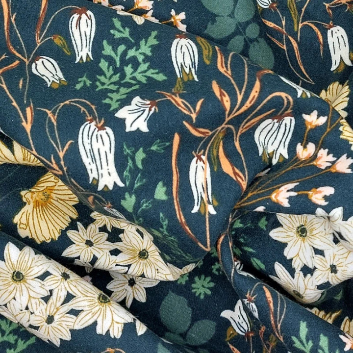 Flanelle vert foncé fleurs Art Gallery - flanelle de coton
