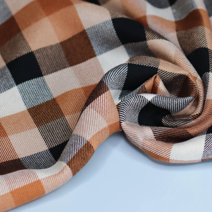 Tissu twill de viscose Tino check coloris toffee/nougat