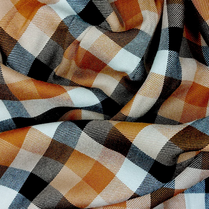 Tissu twill de viscose Tino check coloris toffee/nougat