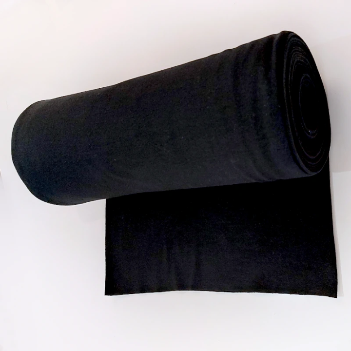 Bord-côtes noir Tubulaire 70 cm en maille extensible coton & élasthanne - au mètre