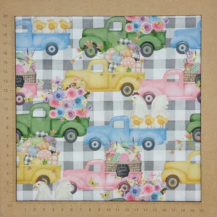 Tissu de Pâques poules œufs poussins sur des picks-up - coton