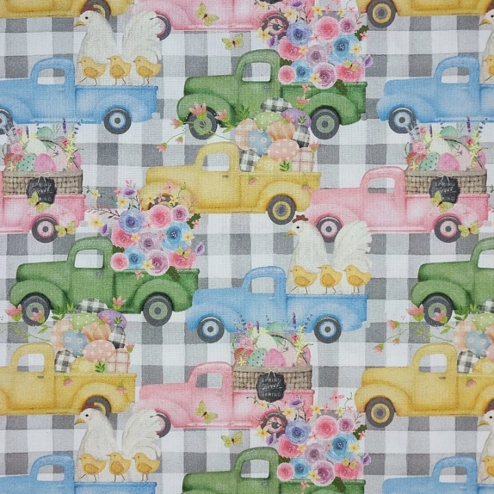 Tissu de Pâques poules œufs poussins sur des picks-up - coton