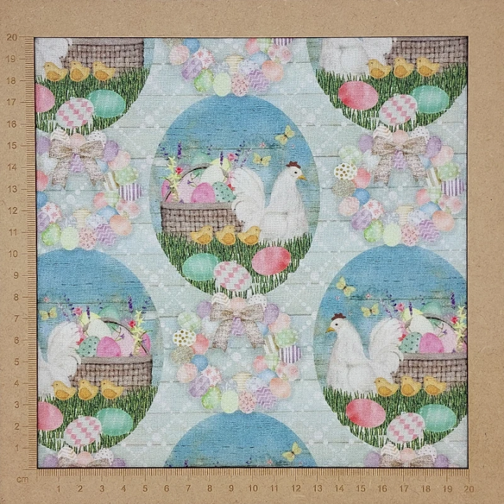 Tissu de Pâques - poules, poussins et œufs dans des paniers - coton