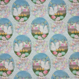 Tissu de Pâques - poules, poussins et œufs dans des paniers - coton