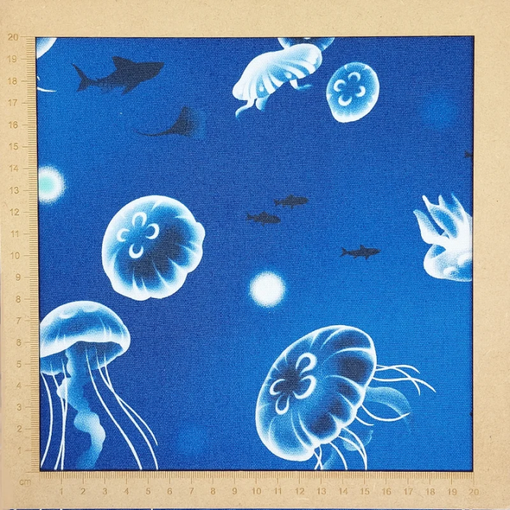 Tissu coton imprimé méduses – Bleu électrique – 100% coton – Cosmo – Japon