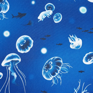 Tissu coton imprimé méduses – Bleu électrique – 100% coton – Cosmo – Japon