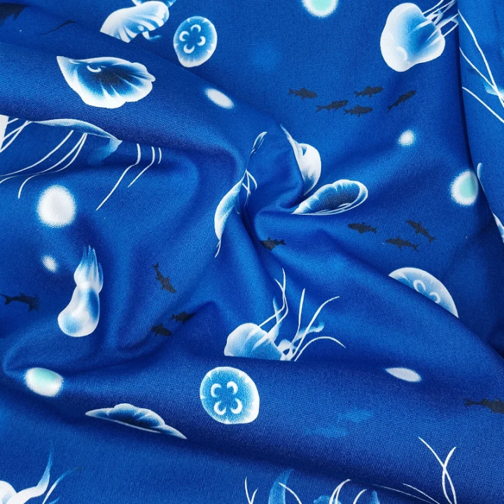 Tissu coton imprimé méduses – Bleu électrique – 100% coton – Cosmo – Japon