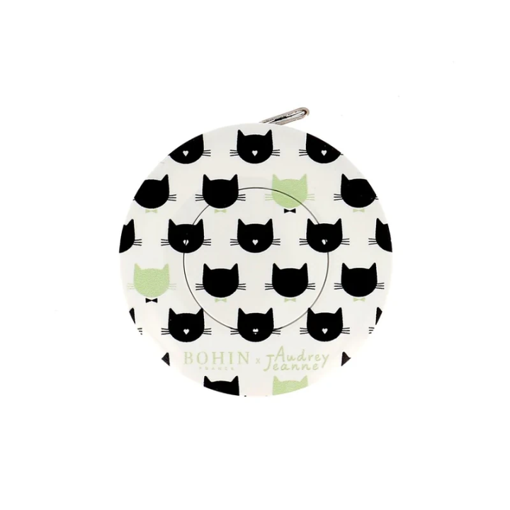 Mètre enrouleur chats noirs et verts Bohin 150 cm