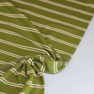 Jersey tencel modal côtelé vert à rayures blanches Mind the Maker