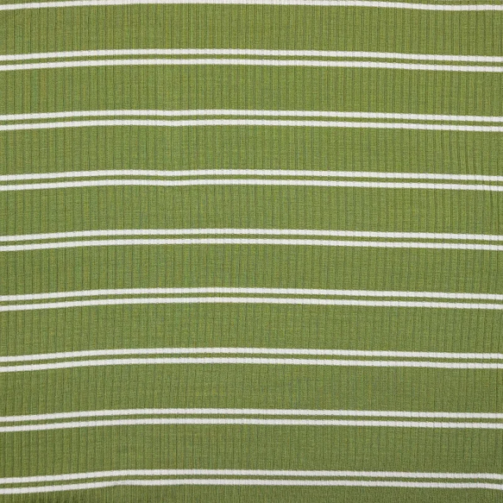 Jersey tencel modal côtelé vert à rayures blanches Mind the Maker