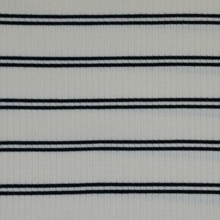 Jersey tencel modal côtelé blanc crème à rayures bleu foncé Mind the Maker