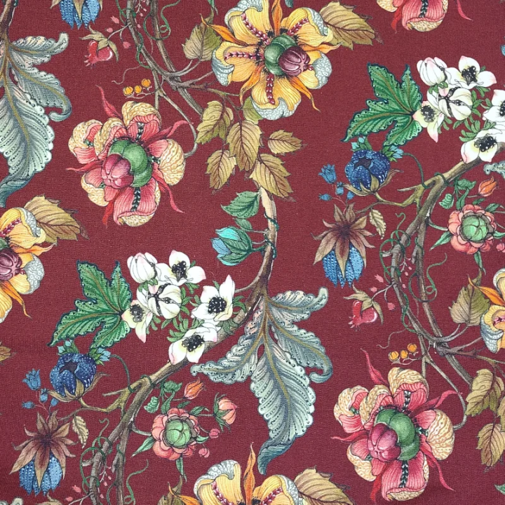 Tissu French Terry Stenzo bordeaux fleurs