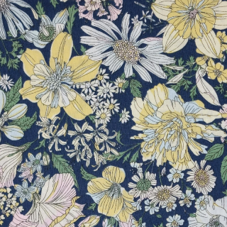 Tissu coton fleurs fond bleu foncé marque Lecien - au mètre