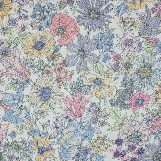 Tissu coton fleurs pastel sur fond blanc marque Lecien - au mètre