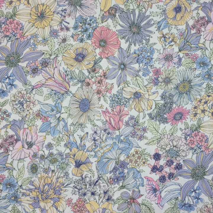 Tissu coton fleurs pastel sur fond blanc marque Lecien - au mètre