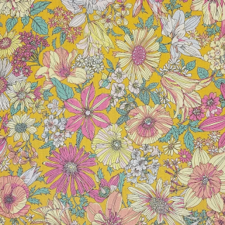 Tissu coton fleurs fond orange marque Lecien - au mètre