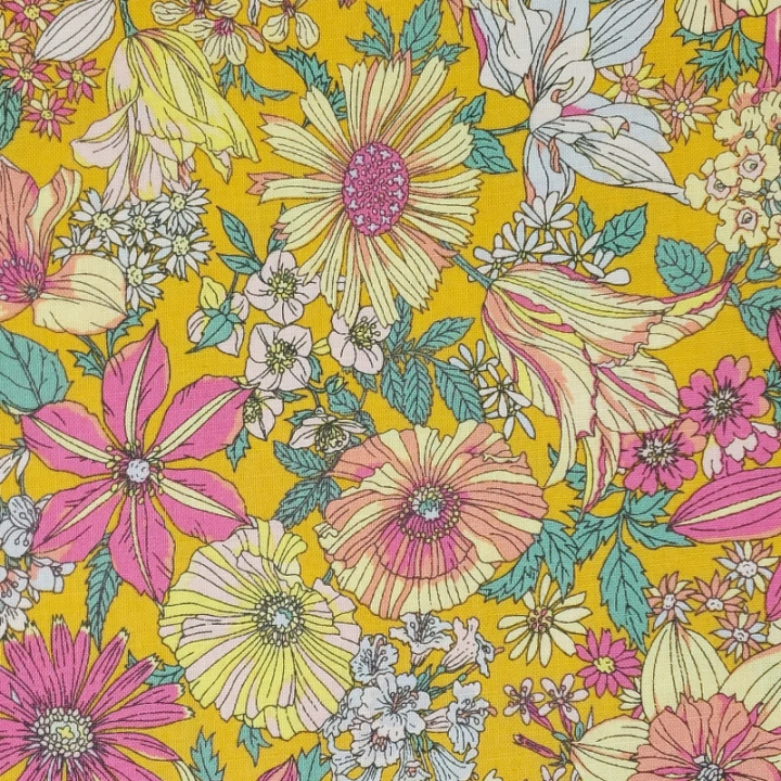 Tissu patchwork Lecien fleurs sur fond orange