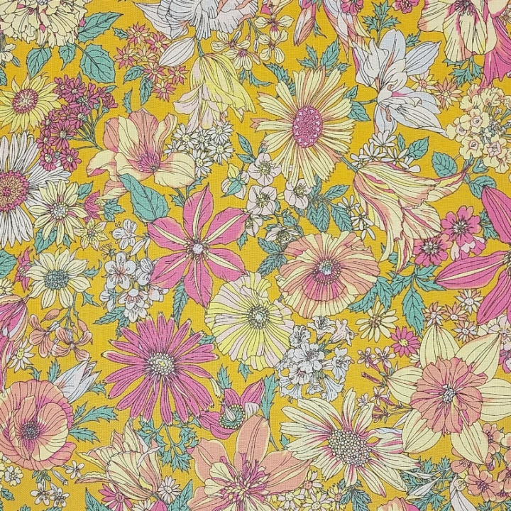 Tissu patchwork Lecien fleurs sur fond orange