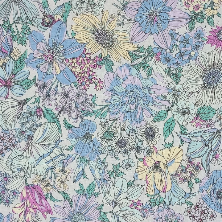Tissu patchwork Lecien fleurs sur fond gris