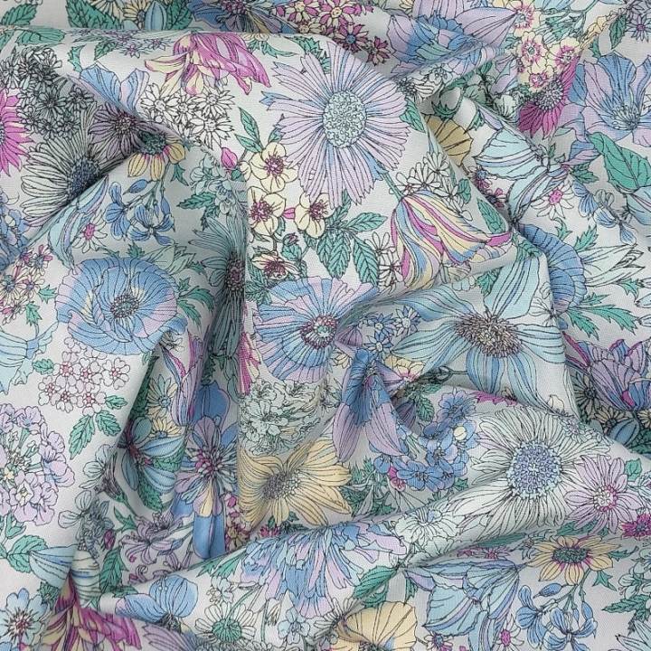 Tissu patchwork Lecien fleurs sur fond gris
