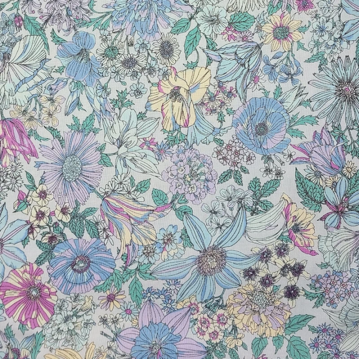 Tissu patchwork Lecien fleurs sur fond gris