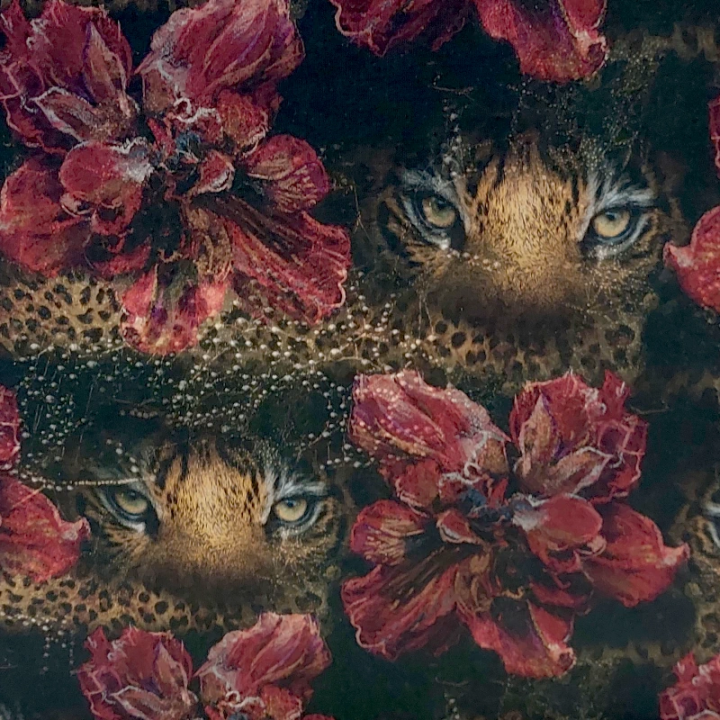 Tissu French Terry Stenzo noir léopard et fleurs