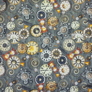 Tissu steampunk montres sur fond gris – coton - au mètre