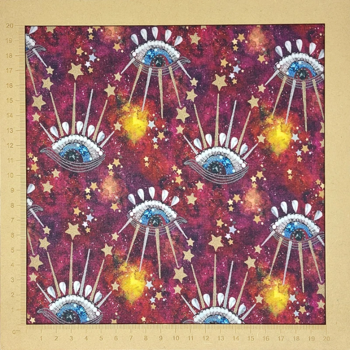Tissu French Terry Stenzo ésotérique yeux diamants étoiles en coton stretch – sweat léger - au mètre