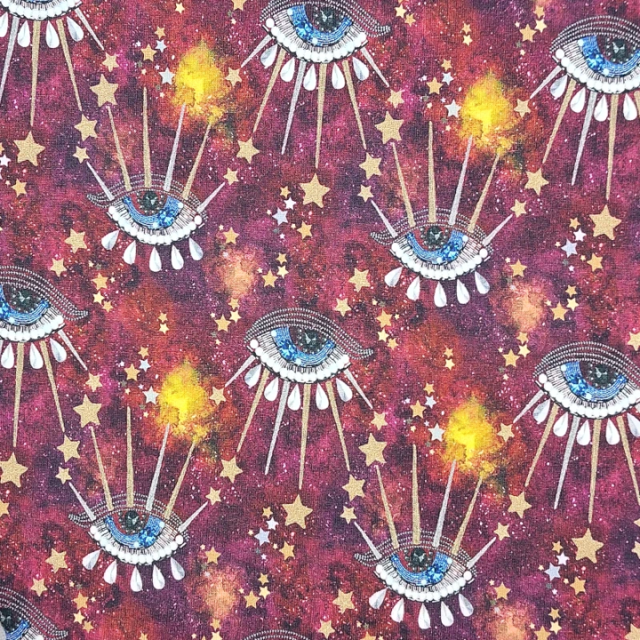 Tissu French Terry Stenzo ésotérique yeux diamants étoiles en coton stretch – sweat léger - au mètre