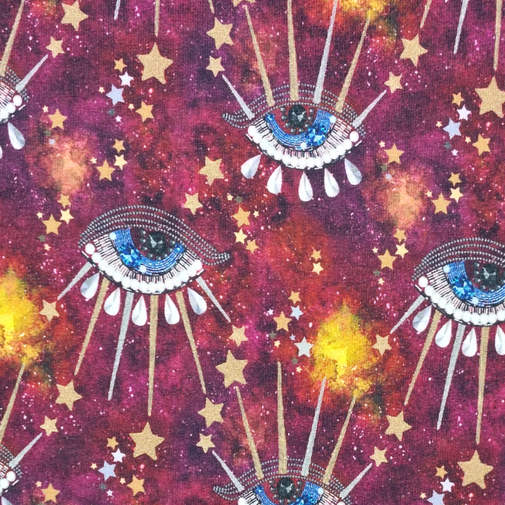 Tissu French Terry Stenzo ésotérique yeux diamants étoiles en coton stretch – sweat léger - au mètre