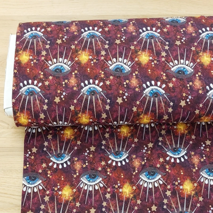 Tissu French Terry Stenzo ésotérique yeux diamants étoiles en coton stretch – sweat léger - au mètre