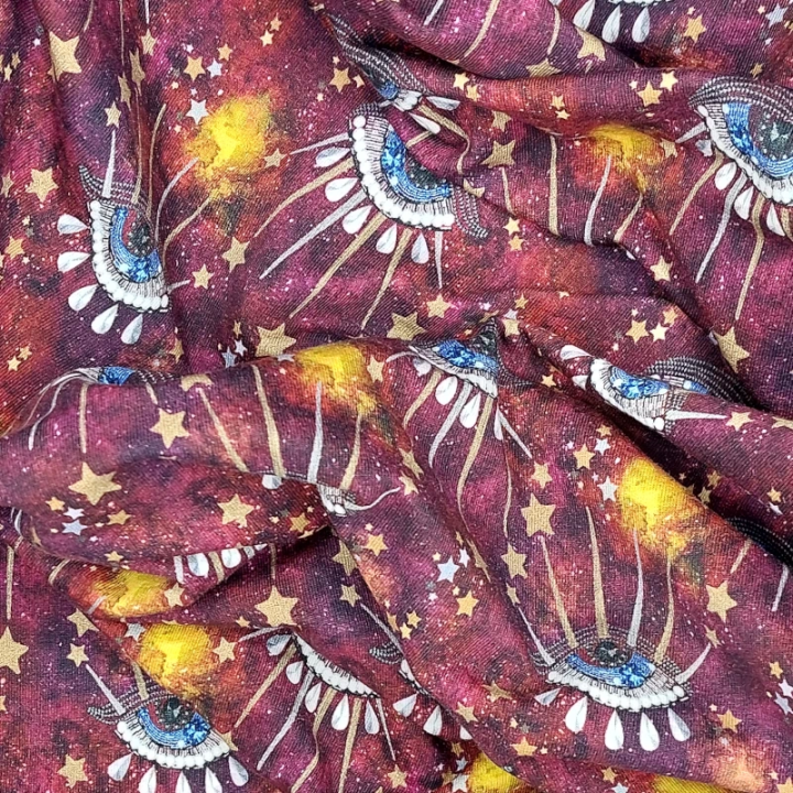 Tissu French Terry Stenzo ésotérique yeux diamants étoiles en coton stretch – sweat léger - au mètre