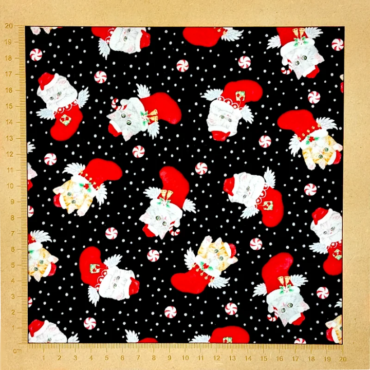 Tissu coton chats mignons et bottes de Noël - au mètre
